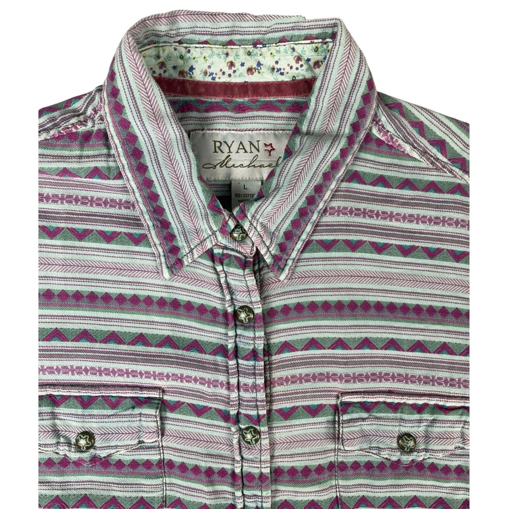 Ryan Michael Shirt Womens L Turquoise Southwestern Western Star Button Up